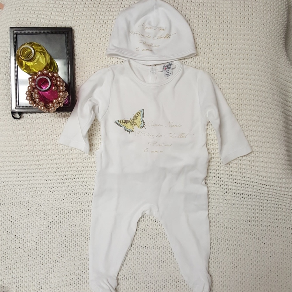 Mignon Monde soft cotton graphic footie Sz 6 mths